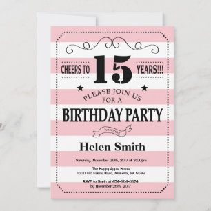 15th Birthday Invitation Pink and White Stripes