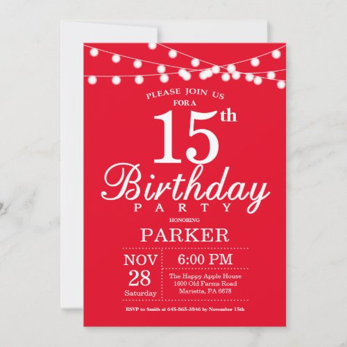 15th Birthday Invitation Red