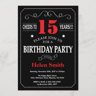 15th Birthday Invitation Red and Black Chalkboard