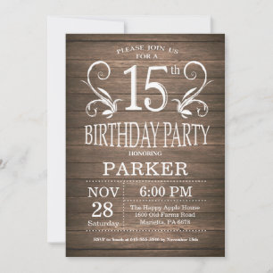 15th Birthday Invitation Rustic Wood Floral