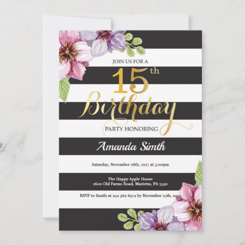 15th Birthday Invitation Teen Floral