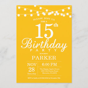 15th Birthday Invitation Yellow