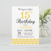 15th Birthday Invitation Yellow Chevron (Standing Front)