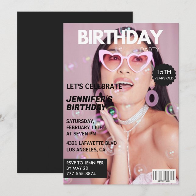 15th birthday invitations for her Magazine Cover (Front/Back)