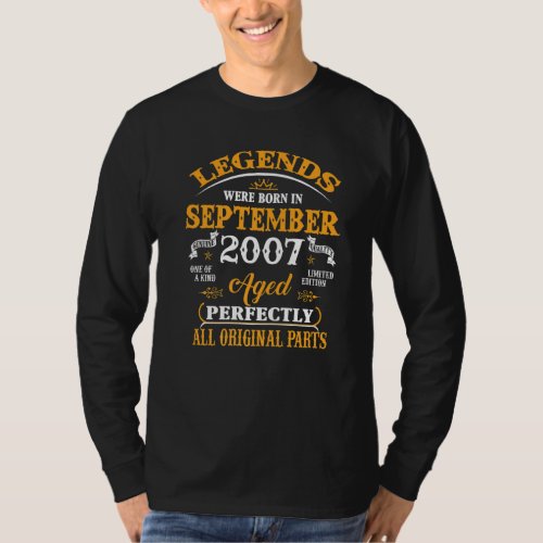 15th Birthday Legends Born In September 2007 15 Ye T_Shirt