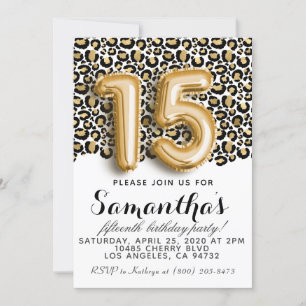 15th Birthday Leopard Animal Print Invitation