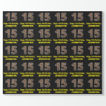 [ Thumbnail: 15th Birthday: Name & Faux Wood Grain Pattern "15" Wrapping Paper ]