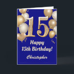 15th Birthday Navy Blue and Gold Balloons Confetti Card<br><div class="desc">15th Birthday Navy Blue and Gold Balloons Confetti Card. For further customization,  please click the "Customize it" button and use our design tool to modify this template.</div>