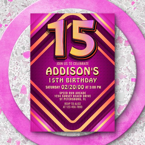 15th Birthday Neon Invitation