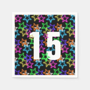 15th Birthday Neon Stars On Black Napkins
