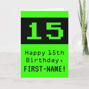 15th Birthday: Nerdy / Geeky Style "15" and Name Card