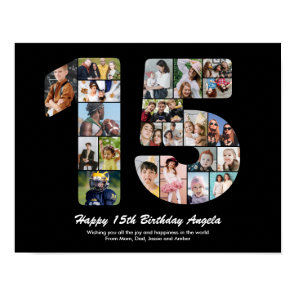 15th Birthday Number 15 Custom Photo Collage Poster