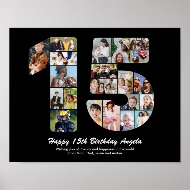 15th Birthday Number 15 Custom Photo Collage Poster (Front)
