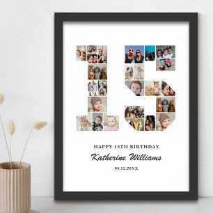 15th Birthday Number 15 Custom Photo Collage Poster