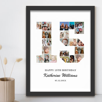 15th Birthday Number 15 Custom Photo Collage Poster by raindwops at Zazzle