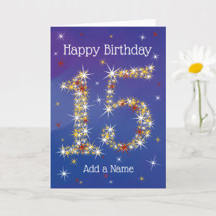 15th Birthday - Number 15 in Stars - Blue - Age 15 Card