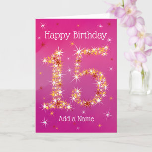 15th Birthday - Number 15 in Stars - Pink - Age 15 Card