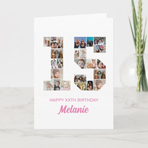 15th Birthday Number 15 Photo Collage Personalized Card