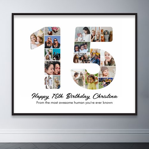 15th Birthday Number 15 Photo Collage Picture Poster