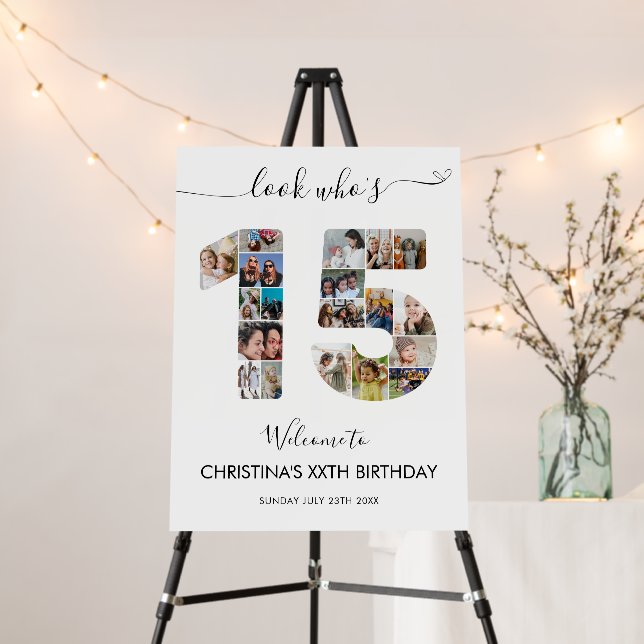 15th Birthday Number 15 Photo Collage Welcome Foam Board (In Situ (Stand))