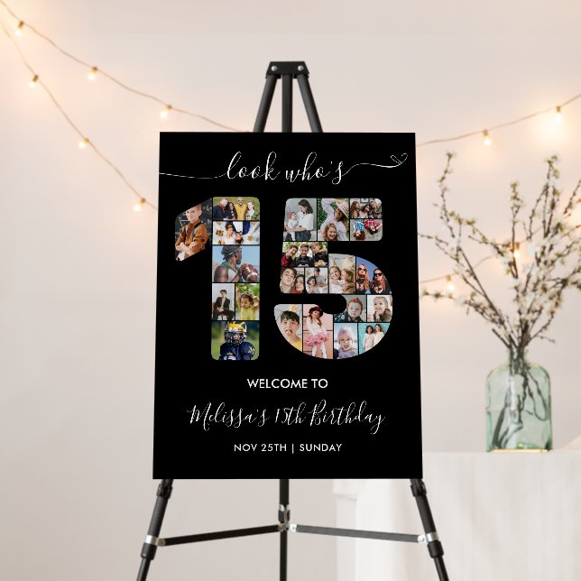 15th Birthday Number 15 Photo Collage Welcome Foam Board (In Situ (Stand))
