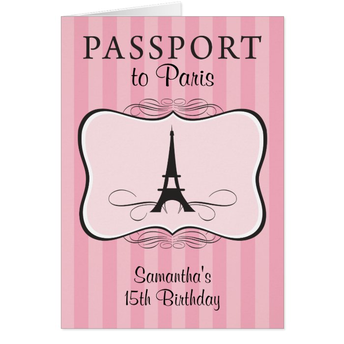 15TH Birthday Paris Passport Invitation Greeting Cards