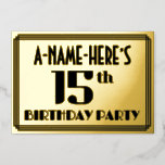 [ Thumbnail: 15th Birthday Party: Art Deco Look “15” and Name Invitation ]