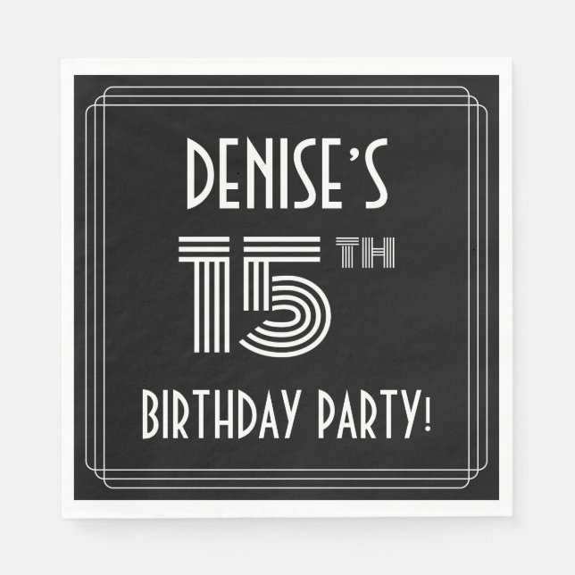 15th Birthday Party: Art Deco Style + Custom Name Napkins (Front)