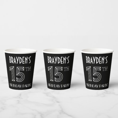 15th Birthday Party Art Deco Style  Custom Name Paper Cups