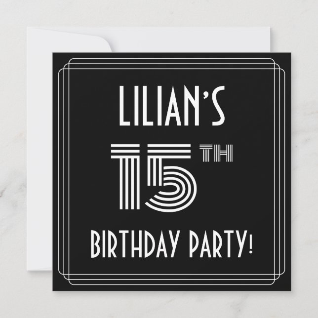 15th Birthday Party: Art Deco Style w/ Custom Name Invitation (Front)