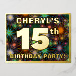 [ Thumbnail: 15th Birthday Party: Bold, Colorful Fireworks Look Postcard ]