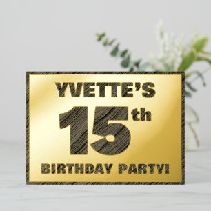 15th Birthday Party — Bold, Faux Wood Grain Text Foil Invitation