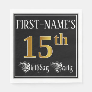 15th Birthday Party — Fancy Script, Faux Gold Look Napkins