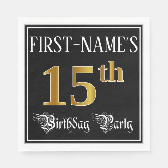 15th Birthday Party — Fancy Script, Faux Gold Look Napkins (Front)
