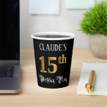 [ Thumbnail: 15th Birthday Party — Fancy Script, Faux Gold Look Paper Cups ]