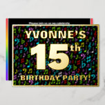 [ Thumbnail: 15th Birthday Party — Fun, Colorful Music Symbols Invitation ]