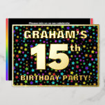 [ Thumbnail: 15th Birthday Party — Fun, Colorful Stars Pattern Invitation ]