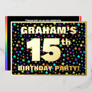 15th Birthday Party — Fun, Colorful Stars Pattern Foil Invitation