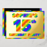 [ Thumbnail: 15th Birthday Party — Fun, Rainbow Spectrum “15” Invitation ]