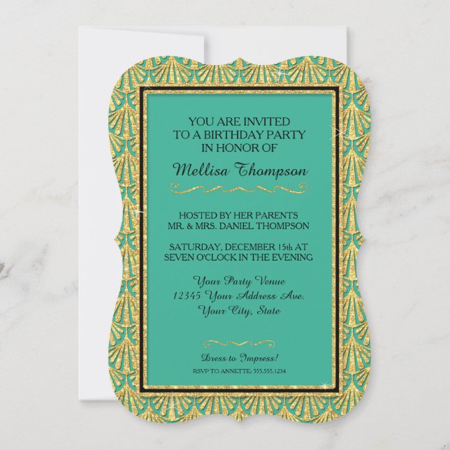 15TH Birthday Party Glam Great Gatsby Style Invitation (Back)