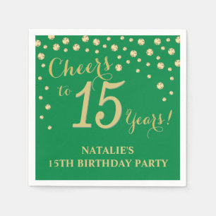 15th Birthday Party Green and Gold Diamond Napkins