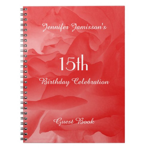 15th Birthday Party Guest Book Coral Pink Rose  Notebook