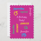 15th Birthday Party Hot Pink Personalized Name Invitation (Front)