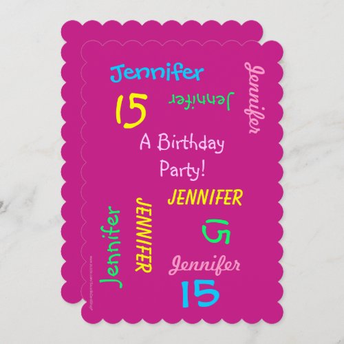 15th Birthday Party Hot Pink Personalized Name Invitation