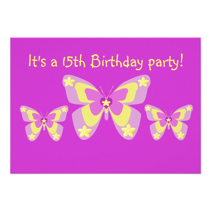 15th Birthday Party Invitation, Butterflies