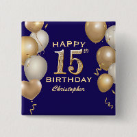 15th Birthday Party Navy Blue and Gold Balloons