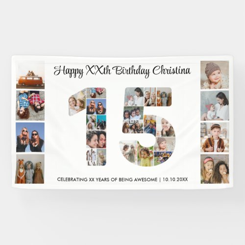 15th Birthday Party Number 15 Photo Collage Banner