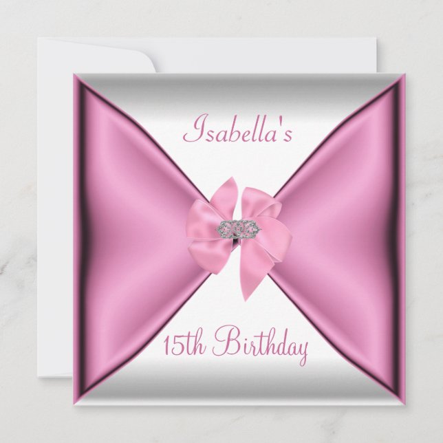 15th Birthday Party Pretty Silk Pink Bow Invitation (Front)