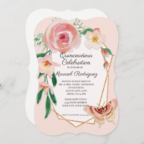 15TH Birthday Party Quinceaera Blush Butterfly Invitation