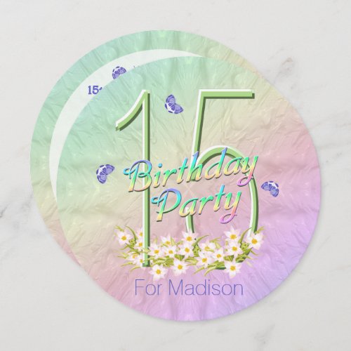 15th Birthday Party Rainbow Butterflies Invitation